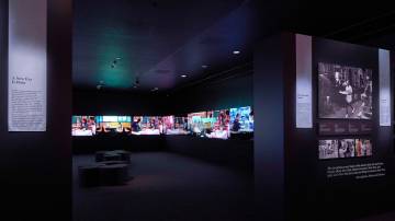 An installation at the Museum of the city of New York, which includes an immersive film playing on multiple tv screens and still photography from famous New York films.